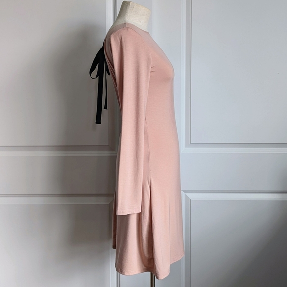 Reformation Avant Mini Dress Long Sleeve Open Back Ribbon Ties Blush Pink M NWT - Picture 12 of 14